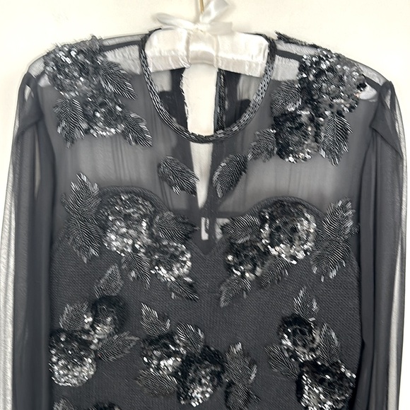Vintage Bonnie Boerer S 80’s Black Appliqué 3D Sequins Bugle Beaded Sweater - Picture 2 of 16